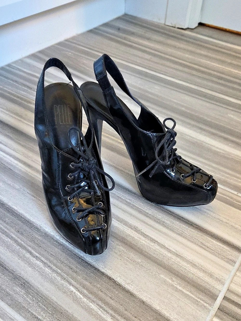 Black Lace-Up Slingback Heels
